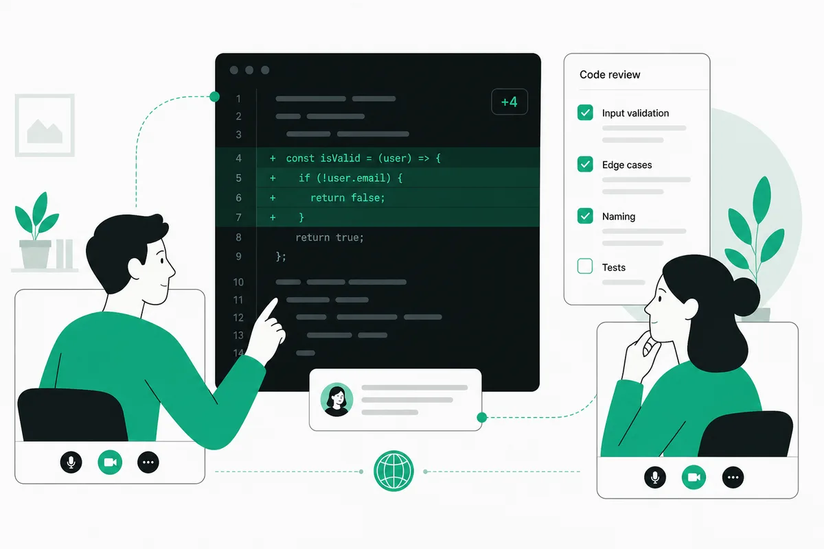 Remote code review with shared editor and checklist
